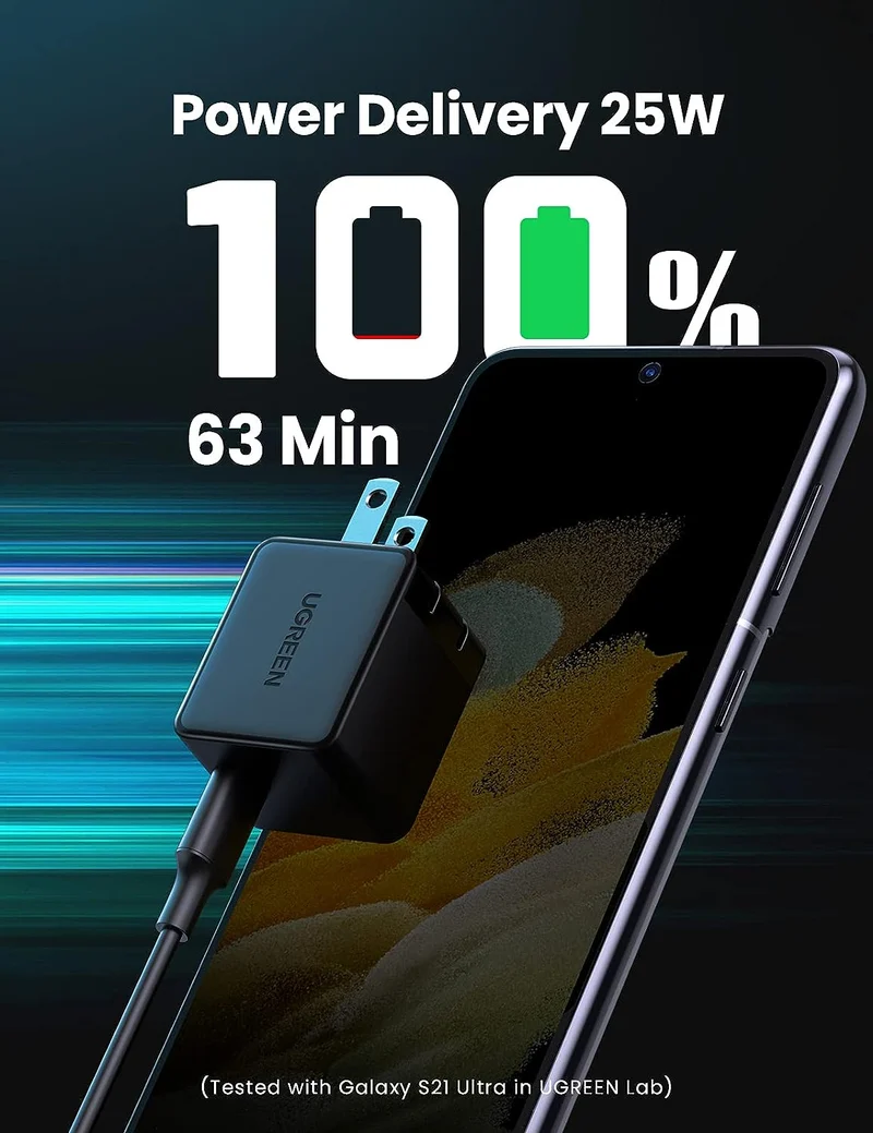 UGreen USB-C 25w PD Fast Charger With 2m USB Cable (Black) (CD250/50576)