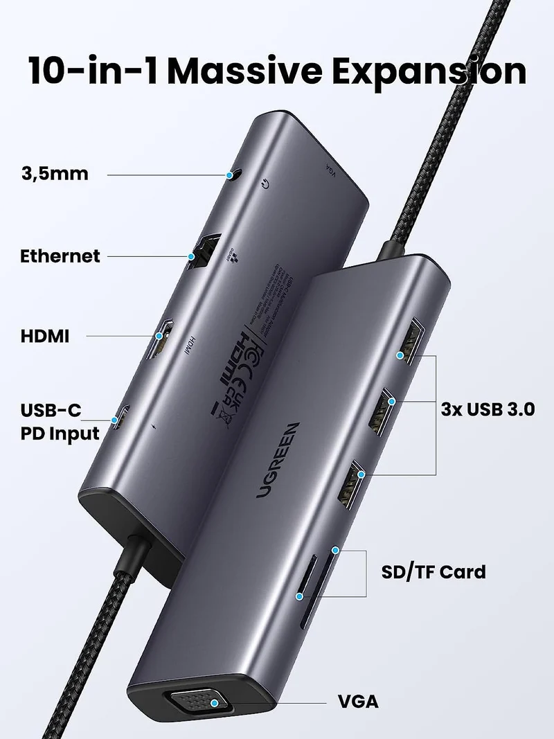 UGreen USB-C 10-In-1 Multifunction Adapter - 15cm (CM498/15601)