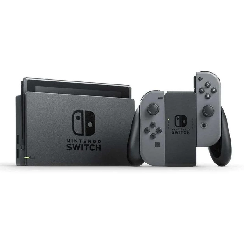 NSW Console With Grey Joycon (Refresh) (New Packaging) | NSW Dobe Dust-Proof Kit Include Rubber Plug & Toughened Glass Film (TNS-862) Bundle