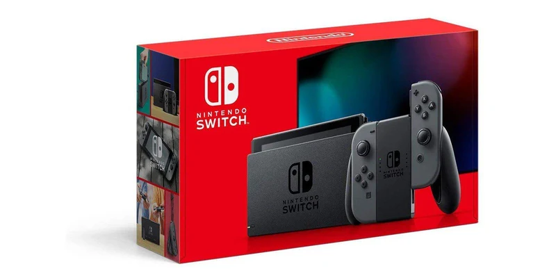 NSW Console With Grey Joycon (Refresh) (New Packaging) | NSW Dobe Dust-Proof Kit Include Rubber Plug & Toughened Glass Film (TNS-862) Bundle