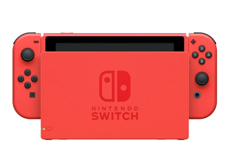 Nintendo Switch Console Mario Red & Blue Edition (Includes Carrying Case) + NSW Dobe Dust-Proof Kit Include Rubber Plug & Toughened Glass Film (TNS-862) Bundle
