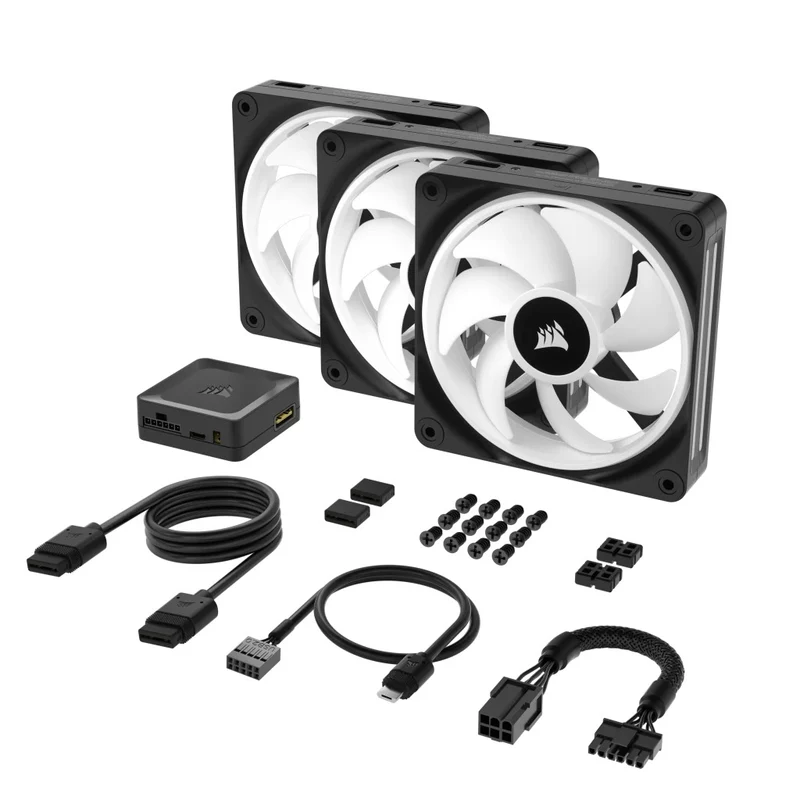 Corsair iCUE Link QX120 RGB 120mm PWM PC Fans Starter Kit With iCUE Link System Hub (Black) (Triple Pack)