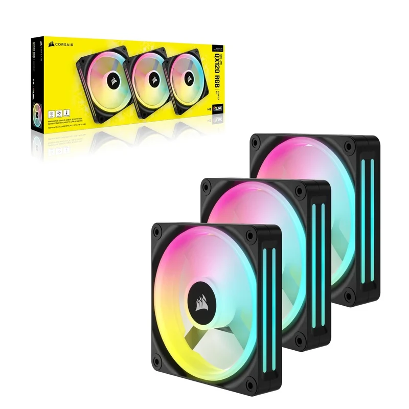 Corsair iCUE Link QX120 RGB 120mm PWM PC Fans Starter Kit With iCUE Link System Hub (Black) (Triple Pack)