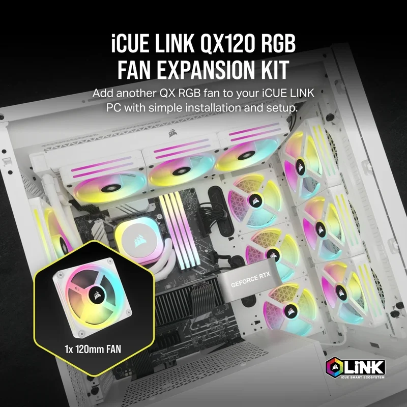 Corsair iCUE Link QX120 RGB 120mm PWM PC Fan Expansion Kit (White) (Single Pack)