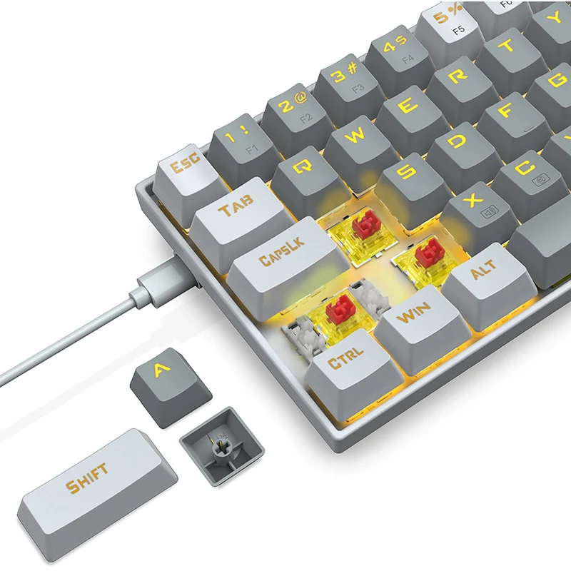 E-Yooso Z-686 Yellow Single Light 68 Keys Hot-Swappable Wired Mechanical Keyboard Grey/White (Red Switch)