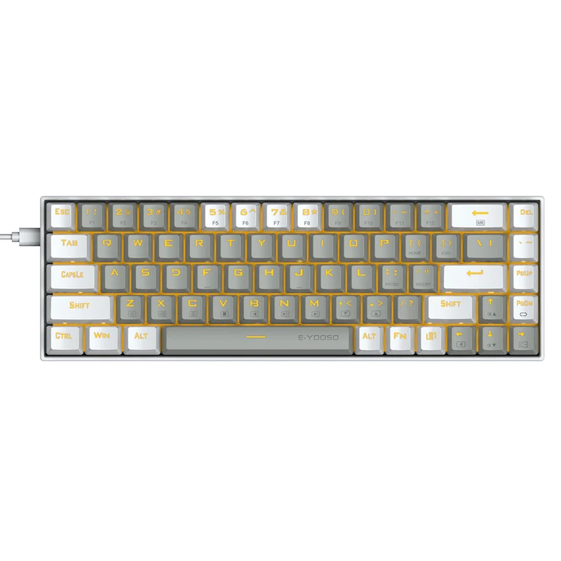 E-Yooso Z-686 Yellow Single Light 68 Keys Hot-Swappable Wired Mechanical Keyboard Grey/White (Red Switch)