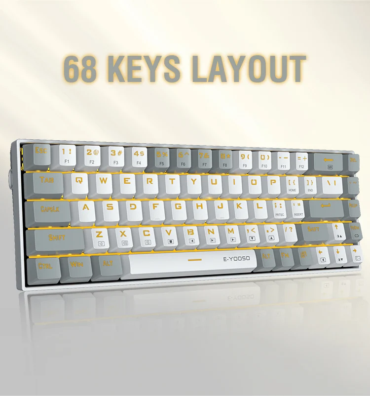E-Yooso Z-686 Yellow Single Light 68 Keys Hot-Swappable Wired Mechanical Keyboard Grey/White (Red Switch)