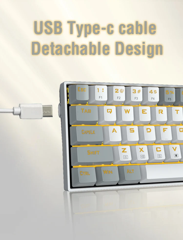 E-Yooso Z-686 Yellow Single Light 68 Keys Hot-Swappable Wired Mechanical Keyboard Grey/White (Red Switch)