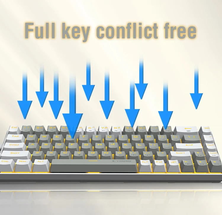 E-Yooso Z-686 Yellow Single Light 68 Keys Hot-Swappable Wired Mechanical Keyboard Grey/White (Red Switch)