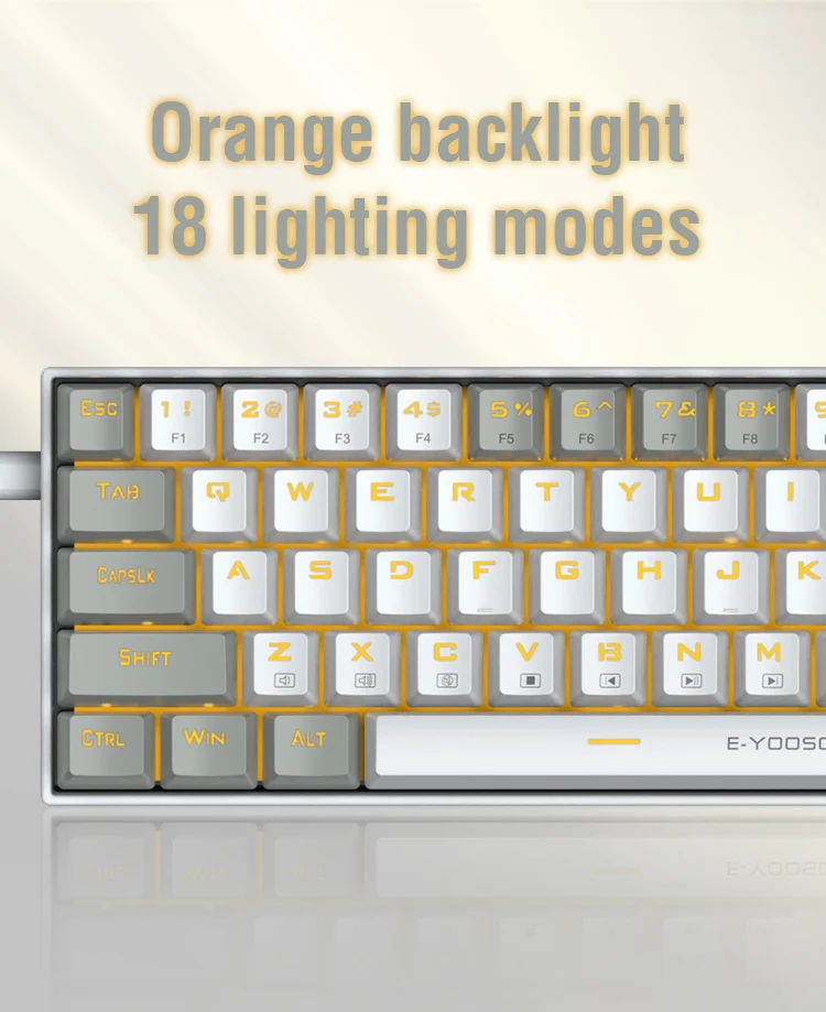 E-Yooso Z-686 Yellow Single Light 68 Keys Hot-Swappable Wired Mechanical Keyboard Grey/White (Red Switch)