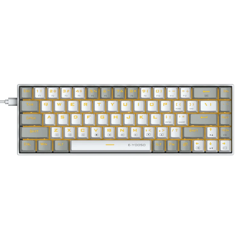 E-Yooso Z-686 Yellow Single Light 68 Keys Hot-Swappable Wired Mechanical Keyboard White/Grey