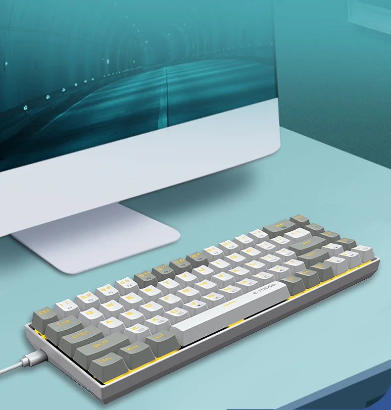 E-Yooso Z-686 Yellow Single Light 68 Keys Hot-Swappable Wired Mechanical Keyboard White/Grey
