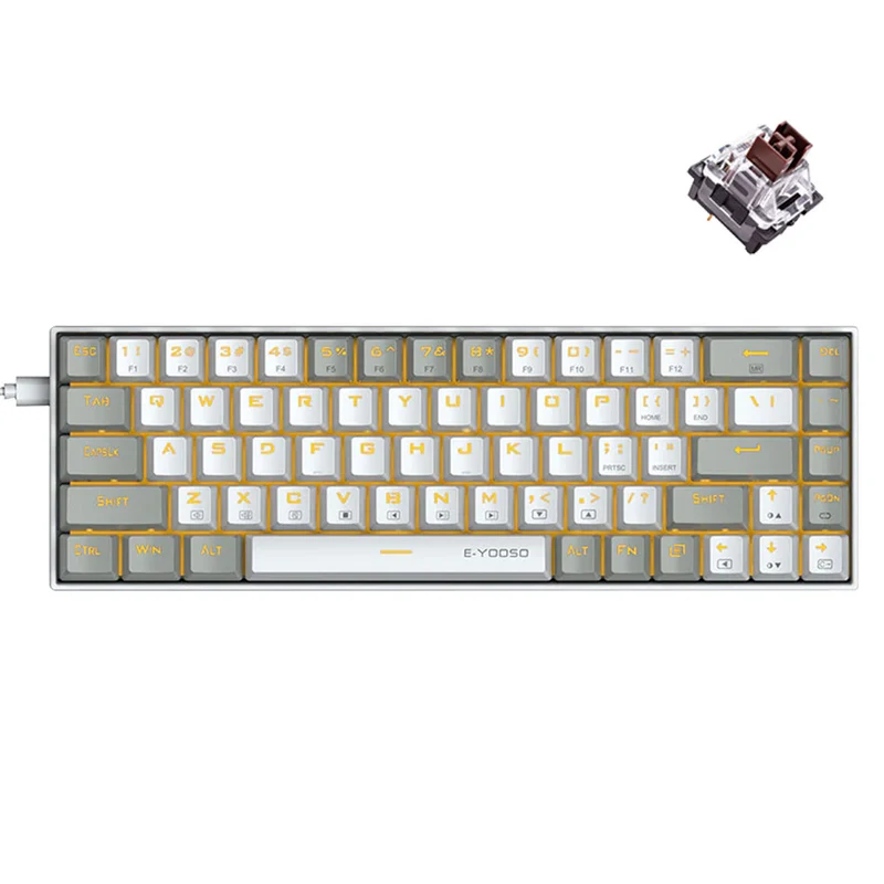 E-Yooso Z-686 Yellow Single Light 68 Keys Hot-Swappable Wired Mechanical Keyboard White/Grey