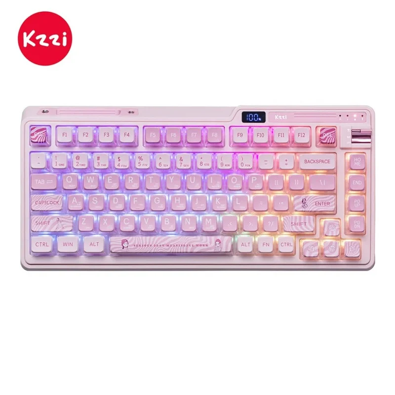 KZZI K75 Pro Tri-Mode RGB 82 Keys Hot-Swappable Mechanical Keyboard Sakura Pink (Eternity Tactile Switch)