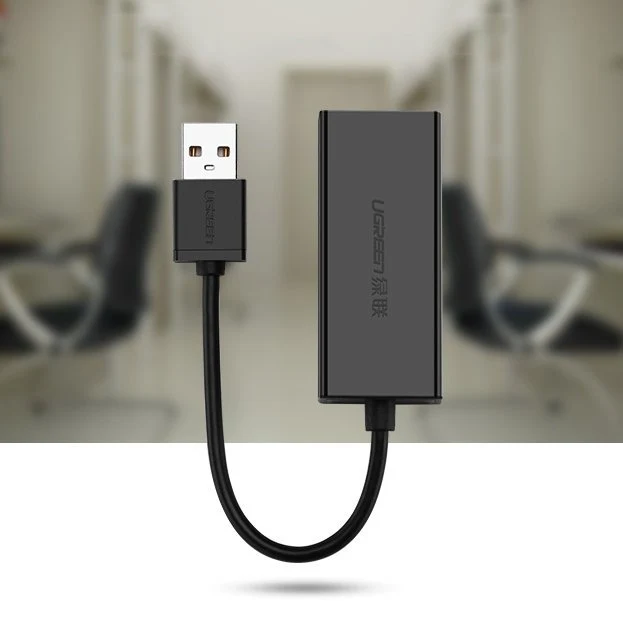 UGreen USB 2.0 A To 100MBPs Ethernet Adapter - 10cm (Black) (CR110/20254)