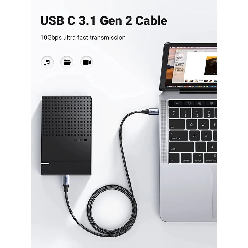 UGreen USB-C 3.1 Gen2 Male To Male 5A Data Cable - 1M (Black) (US355/80150)
