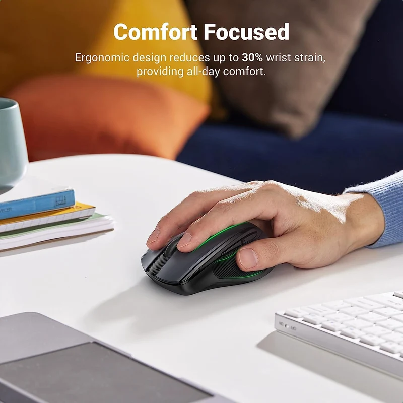 UGreen 2.4 Ghz 4000 DPI Ergonomic Contoured-Shape Wireless Mouse (Black) (MU006/90545)