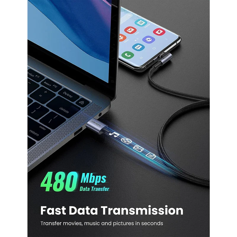 UGreen Right Angle USB-A to USB-C Data Cable - 1M (Space Gray) (US284/50941)