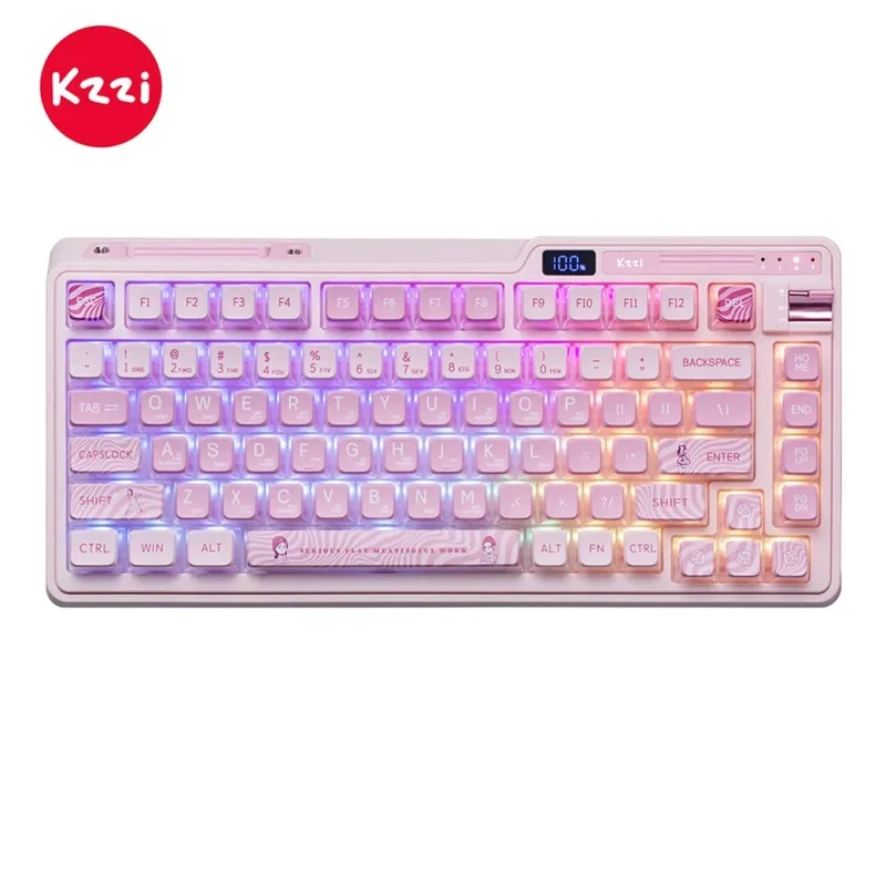 KZZI K75 Pro Tri-Mode RGB 82 Keys Hot-Swappable Mechanical Keyboard Sakura Pink (Moment Linear Switch)