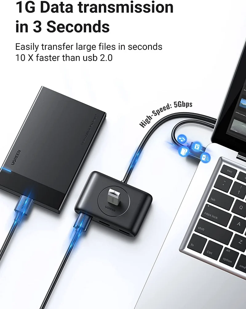UGreen USB 3.0 A 4 Ports Hub 8K 1m (Black) (CR113/20291)