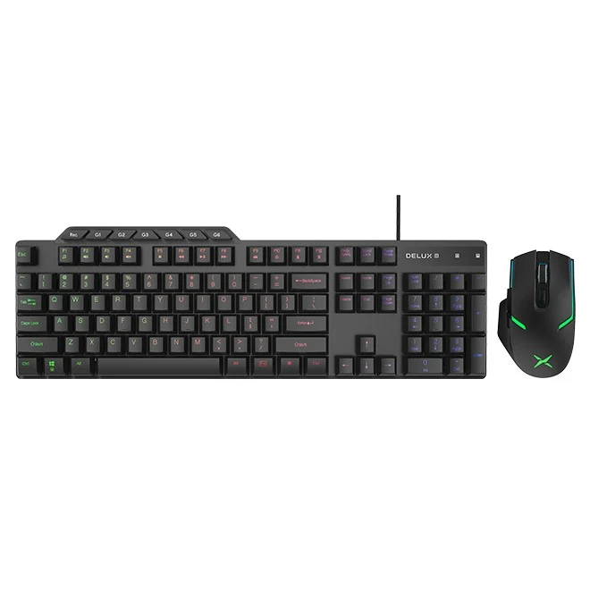 Delux K9800U 104-Keys Membrane Wired Gaming Keyboard + Delux M588BU 6-Buttons Wired Gaming Mouse Combo (Black)
