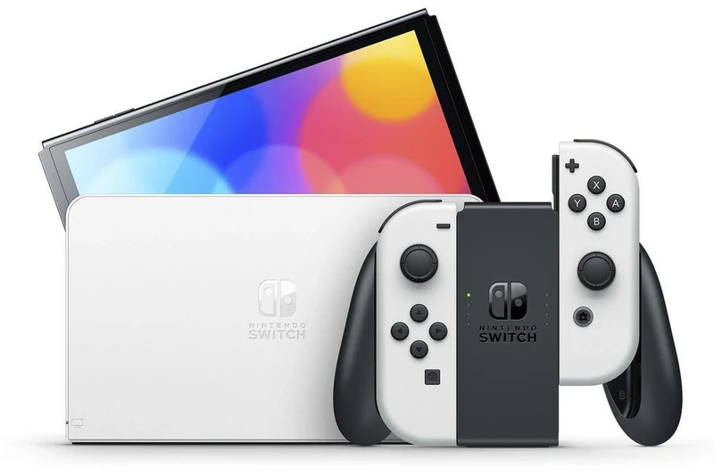 Nintendo Switch Console With White Joycon (OLED Model) + NSW DOBE Glass Film For N-S Oled (TNS-1156) Bundle