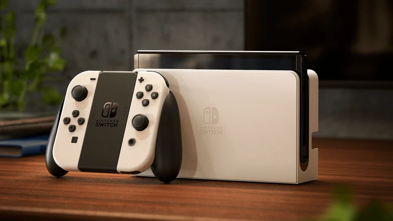 Nintendo Switch Console With White Joycon (OLED Model) + NSW DOBE Glass Film For N-S Oled (TNS-1156) Bundle