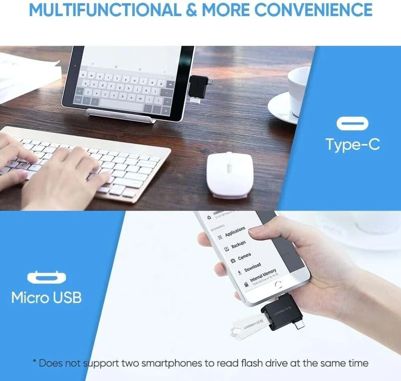 UGreen Micro USB + USB-C To USB 3.0 A Female OTG Adapter (Black) (30453/30453)