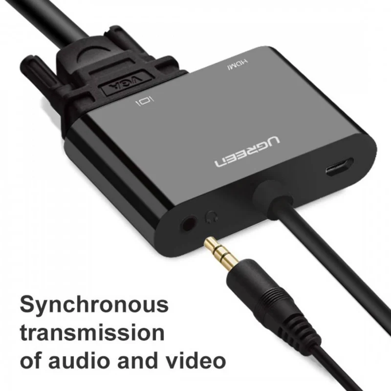 UGreen HDMI To HDMI And VGA Converter - 30cm (Black) (CM101/40744)
