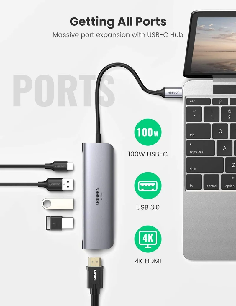 UGreen USB-C 5-IN-1 Multifunction Adapter (Space Gray) (CM136/70495)
