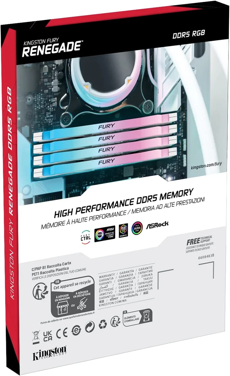 Kingston Fury Renegade 32GB (2X16GB) DDR5 RGB XMP 6800MT/S CL36 Memory (White) (KF568C36RWAK2-32)