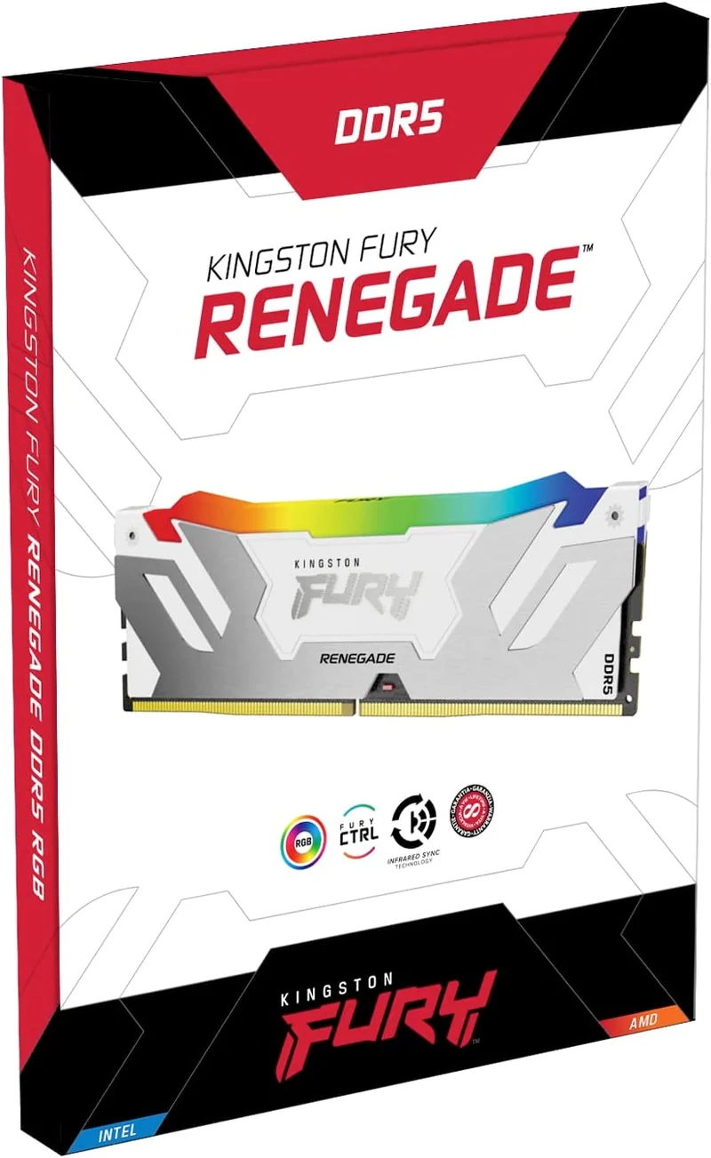 Kingston Fury Renegade 32GB (2X16GB) DDR5 RGB XMP 6400MT/S CL32 Memory (White) (KF564C32RWAK2-32)