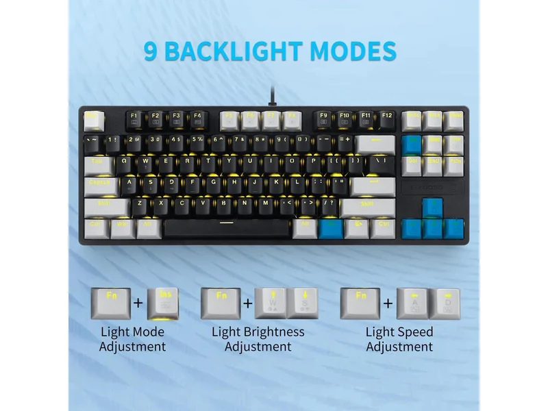 E-Yooso Z-87 Yellow Single Light 87 Keys Wired Mechanical Keyboard Black/Grey (Blue Switch)