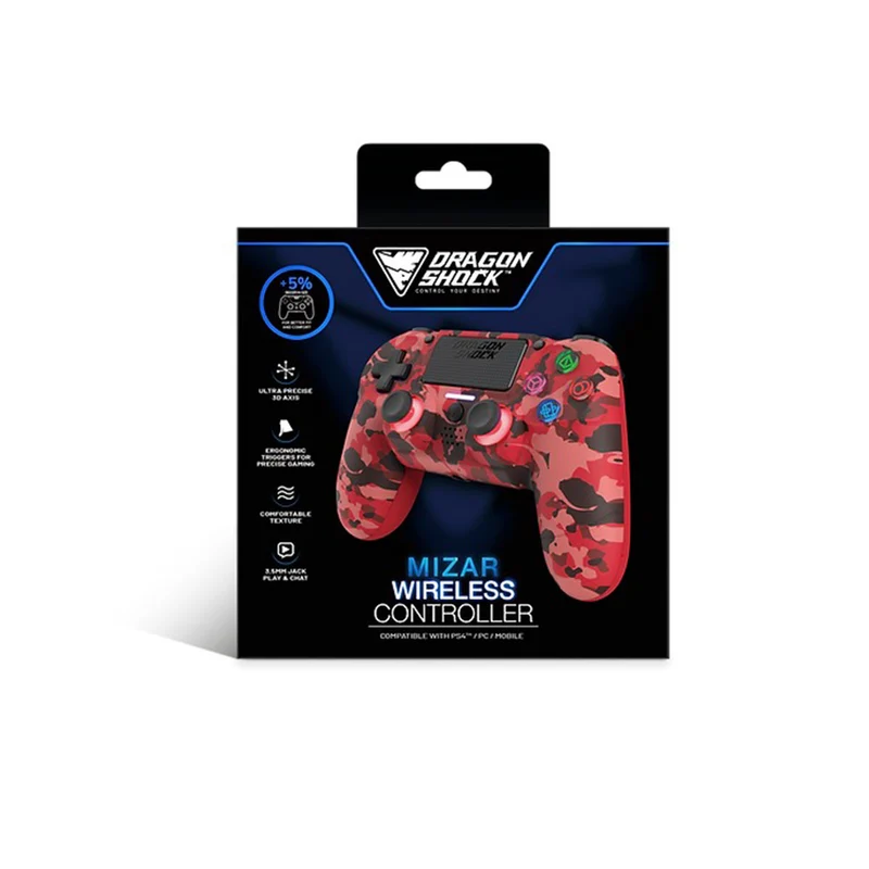 Dragonwar Dragon Shock Mizar Wireless Controller Compatible For PS4/PC/Mobile (Camo Red) (DSCPS4-RC)