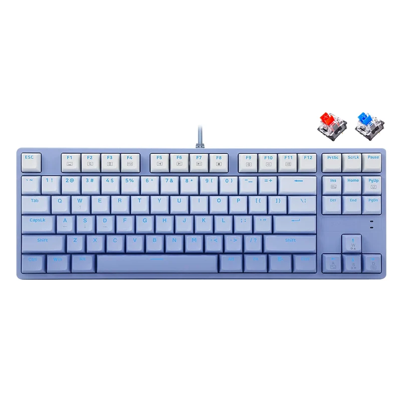 E-Yooso Z-87 Ice Blue Single Light 87 Keys Wired Mechanical Keyboard Blue/White (Gradient Blue)(Red Switch, Blue Switch)