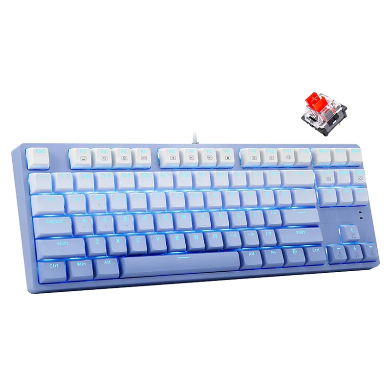 E-Yooso Z-87 Ice Blue Single Light 87 Keys Wired Mechanical Keyboard Blue/White (Gradient Blue)(Red Switch, Blue Switch)