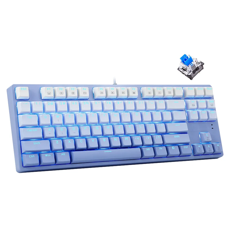 E-Yooso Z-87 Ice Blue Single Light 87 Keys Wired Mechanical Keyboard Blue/White (Gradient Blue)(Red Switch, Blue Switch)