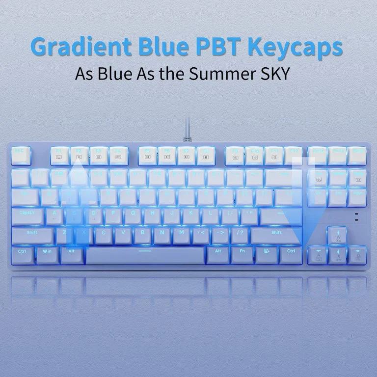 E-Yooso Z-87 Ice Blue Single Light 87 Keys Wired Mechanical Keyboard Blue/White (Gradient Blue)(Red Switch, Blue Switch)