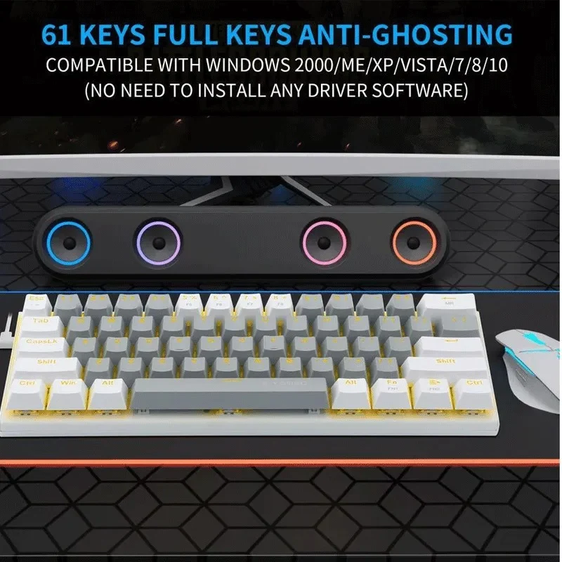 E-Yooso Z-11 RGB 61 Keys Hot Swappable Mechanical Keyboard Grey/White (Red Switch)
