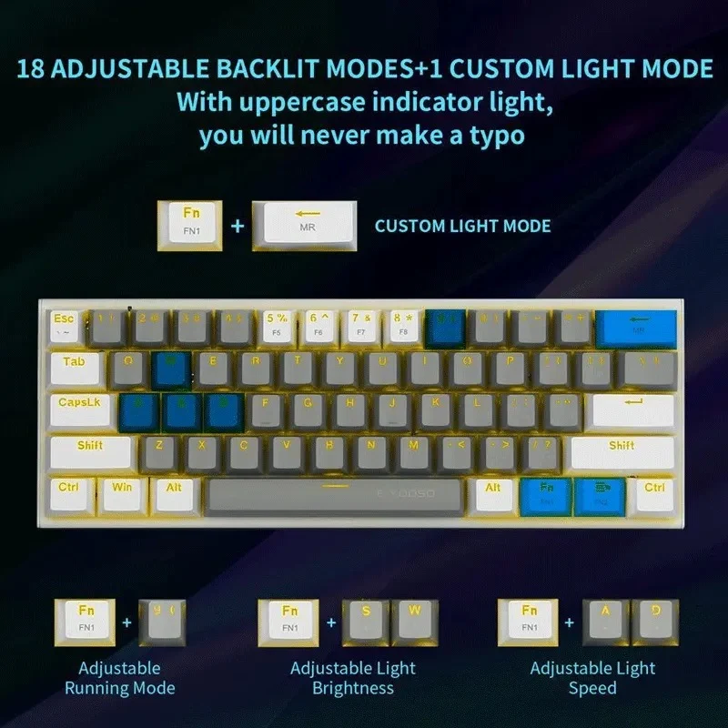 E-Yooso Z-11 RGB 61 Keys Hot Swappable Mechanical Keyboard Grey/White (Red Switch)