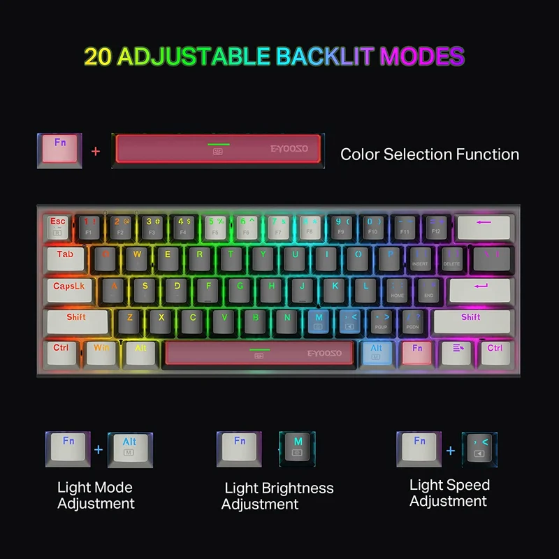 E-Yooso Z-11 RGB 61 Keys Hot Swappable Mechanical Keyboard Black/Grey (Blue Switch)