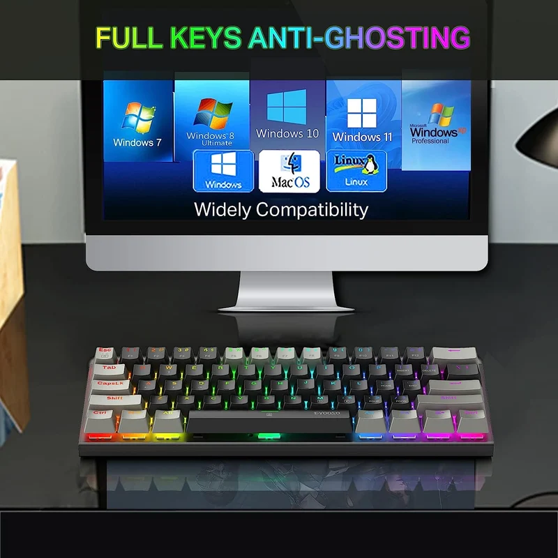 E-Yooso Z-11 RGB 61 Keys Hot Swappable Mechanical Keyboard Black/Grey (Blue Switch)