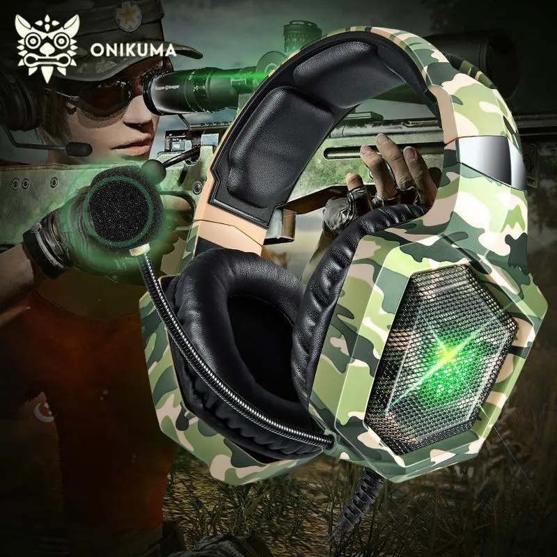 Onikuma K8 Gaming Headset With Mic And Noise Cancelling (Camouflage Green)