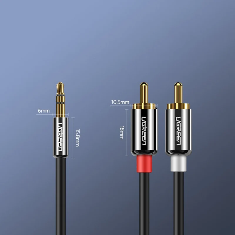 UGreen 3.5mm Male To 2 RCA Male Cable - 2m (Black) (AV116/10584)
