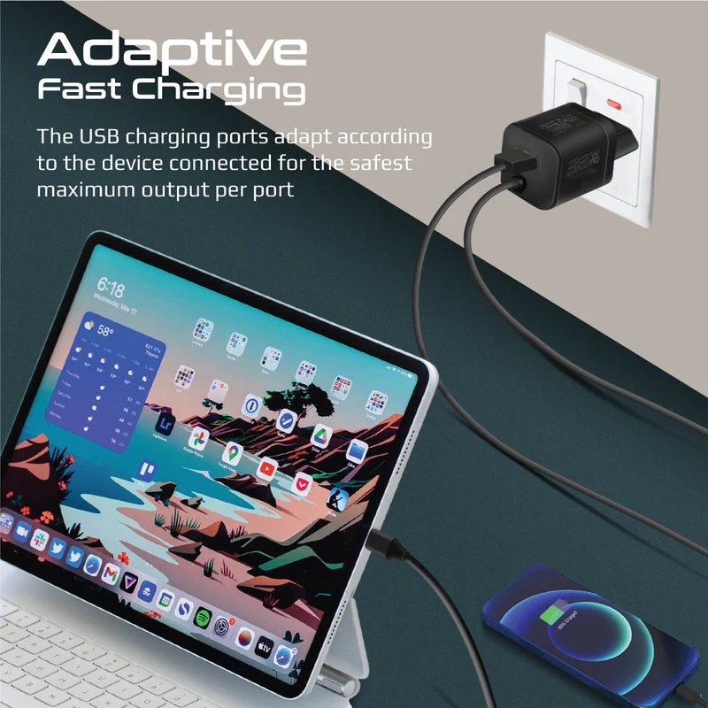 Promate Powerport-PDQC3.EU 33W Super Speed Wall Charger w/ Quick Charge 3.0 & USB-C Power Delivery (Black)