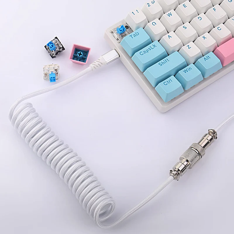 Redragon A115 Coiled USB-C Cable For Gaming Keyboard (White)