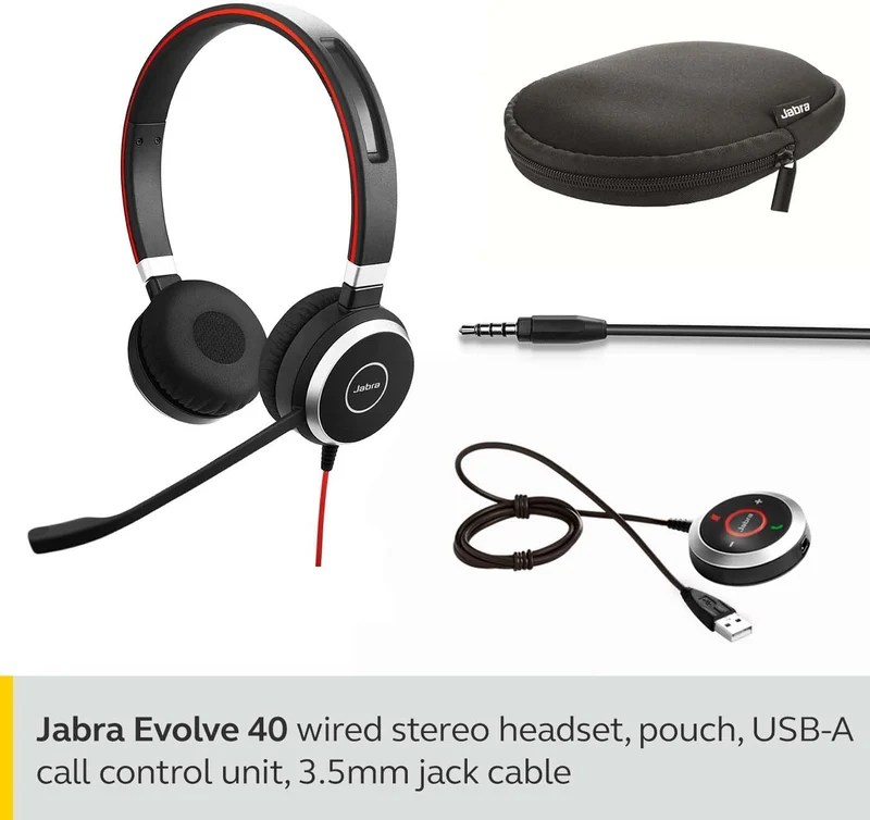 Jabra Evolve 40 Stereo UC Wired Professional Headset (Black)