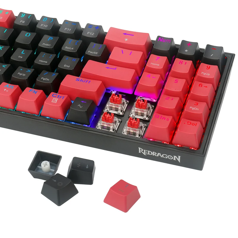 Redragon Pollux 78-Keys Wired Mechanical Gaming Keyboard (Dust-Proof Red Switch) (Black-Red-White) (K628RGB-BRW)