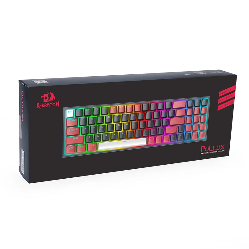 Redragon Pollux 78-Keys Wired Mechanical Gaming Keyboard (Dust-Proof Red Switch) (Black-Red-White) (K628RGB-BRW)