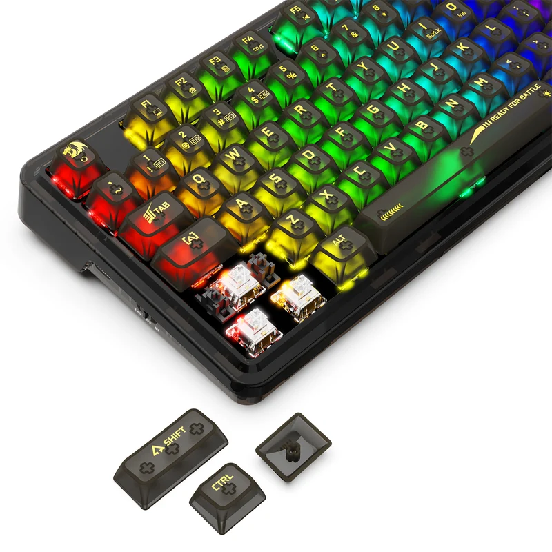 Redragon Elf Pro Wireless Crystal 75% Gasket Hot-Swappable Mechanical Keyboard (Crystal Black) (K649CTB-RGB-Pro)